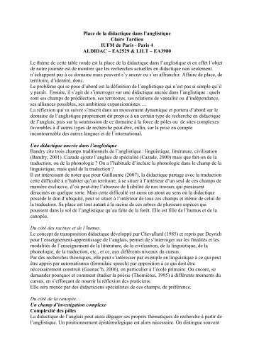 Place de la didactique dans l'anglistique - Canalblog