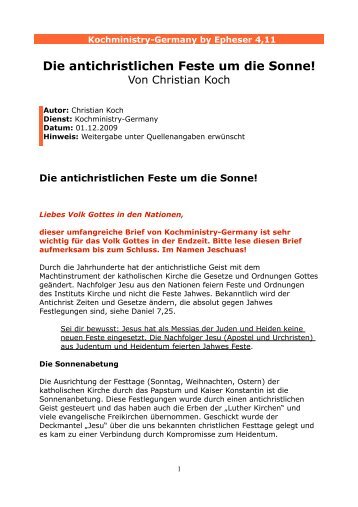 Die antichristlichen Feste um die Sonne! - Kochministry-Germany