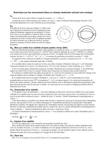 Exercices de mouvements dans un champ newtonien suivant une ...