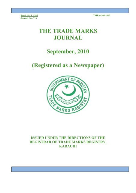 THE TRADE MARKS JOURNAL September, 2010 ... - IPO Pakistan