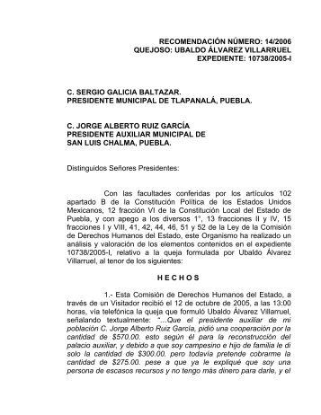 recomendaciÃ³n nÃºmero: 14/2006 quejoso: ubaldo Ã¡lvarez villarruel ...