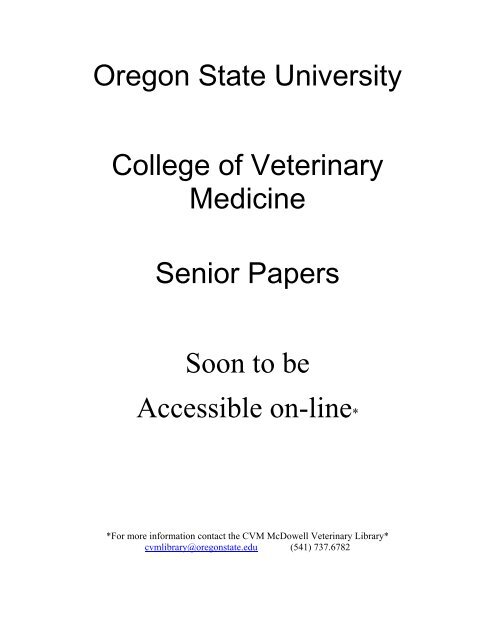 CVM Senior Papers (PDF) - College of Veterinary Medicine