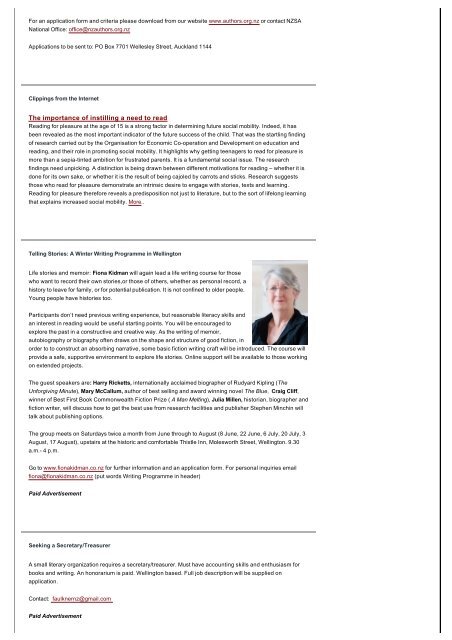 NZ Society of Authors Newsletter Friday 10/5/13 Issue 12 Volume XII