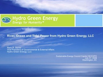 River, Ocean and Tidal Power from Hydro Green Energy, LLC
