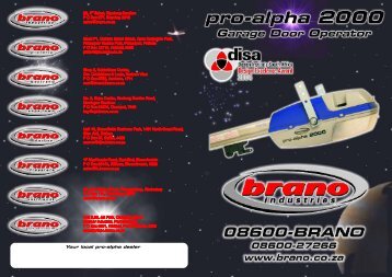 Pro-Alpha 2000 Garage Door Operator - Brano Industries