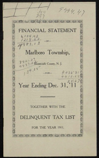 Marlboro Financial Statements 1911 - Monmouth County