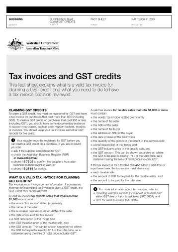 Tax invoices and GST credits