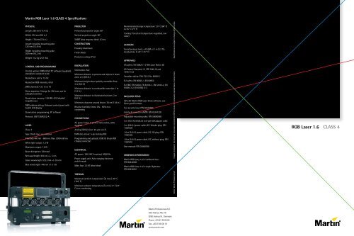 Martin RGB Laser 1.6  CLass 4 specifications