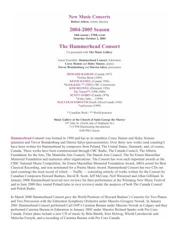 2004-2005 Season The Hammerhead Consort - New Music Concerts