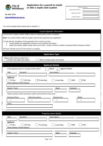 septic tank permit application form - City of Whittlesea