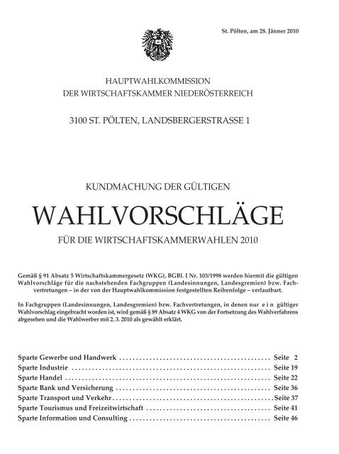 WAHLVORSCHLÃGE - RfW Ring Freiheitlicher Wirtschaftstreibender