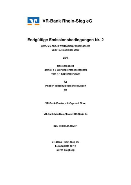 EndgÃ¼ltige Emissionsbedingungen Nr.2 WKN_A1A6MC