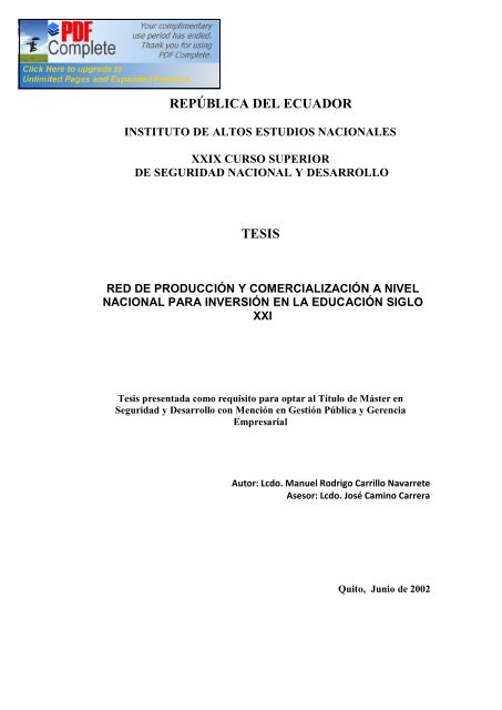 repÃºblica del ecuador tesis - Repositorio Digital IAEN - Instituto de ...