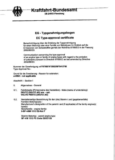 EG - Typgenehmigungsbogen EC Type-approval certificate