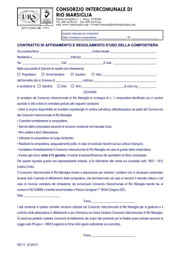 contratto di affidamento e regolamento d'uso della compostiera