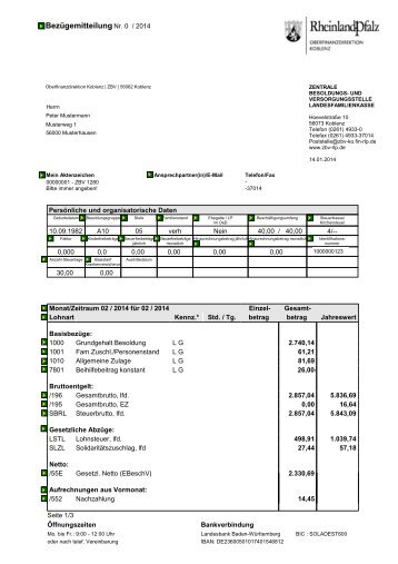 Muster für Beamte und Richter - Zentralen Besoldungs