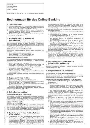 Bedingungen für das Online-Banking - zur Bank