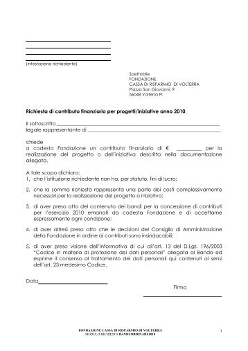 Richiesta di contributo finanziario per progetti ... - MEMO :: SoftHrod