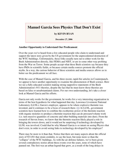 Manuel Garcia Sees Physics That Don't Exist - Journal of 9/11 Studies
