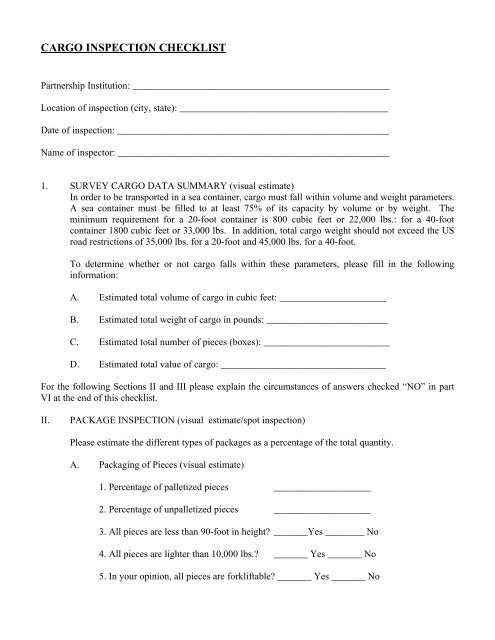 CARGO INSPECTION CHECKLIST