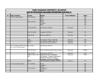 Affiliate College- 2010-11- II - Guru Ghasidas University