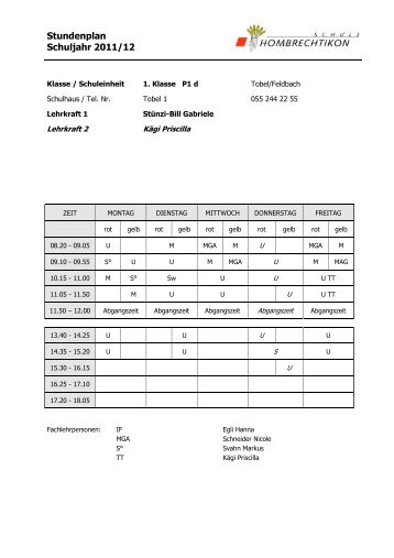 Stundenplan Schuljahr 2011/12 - Schule Hombrechtikon