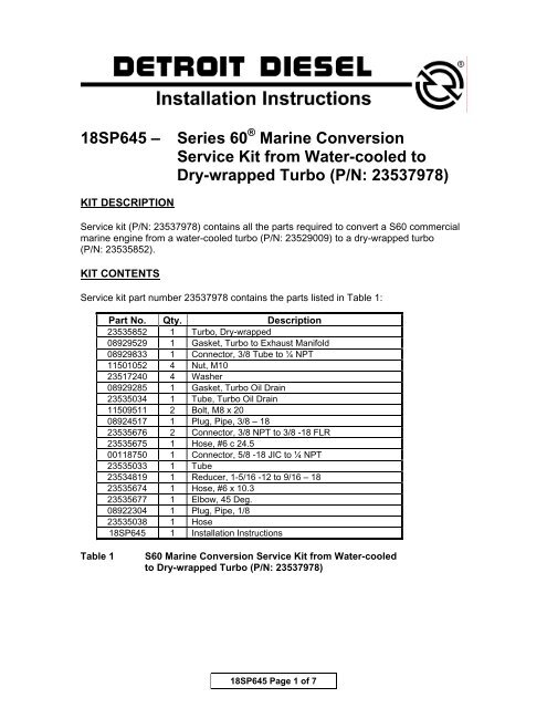 18sp645 A A A Series 60 Marine Conversion Service Kit From Ddcsn