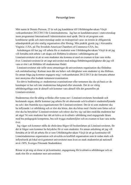 Personligt brev - LinnÃ©studenterna
