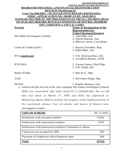 BOARD FOR INDUSTRIAL AND FINANCIAL RECONSTRUCTION ...