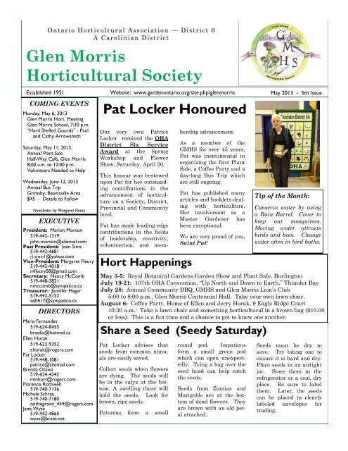 Glen Morris Horticultural Society - Ontario Horticultural Association