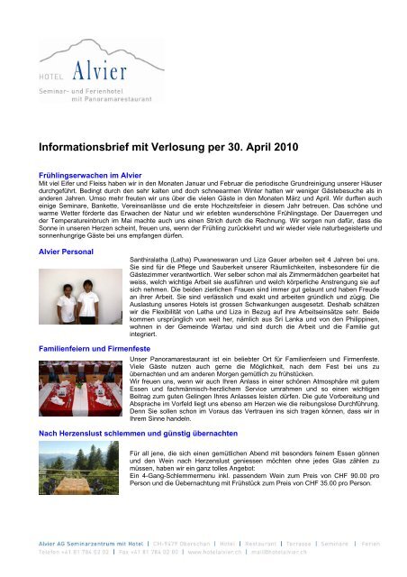 Infobrief April 2010 - Hotel Alvier