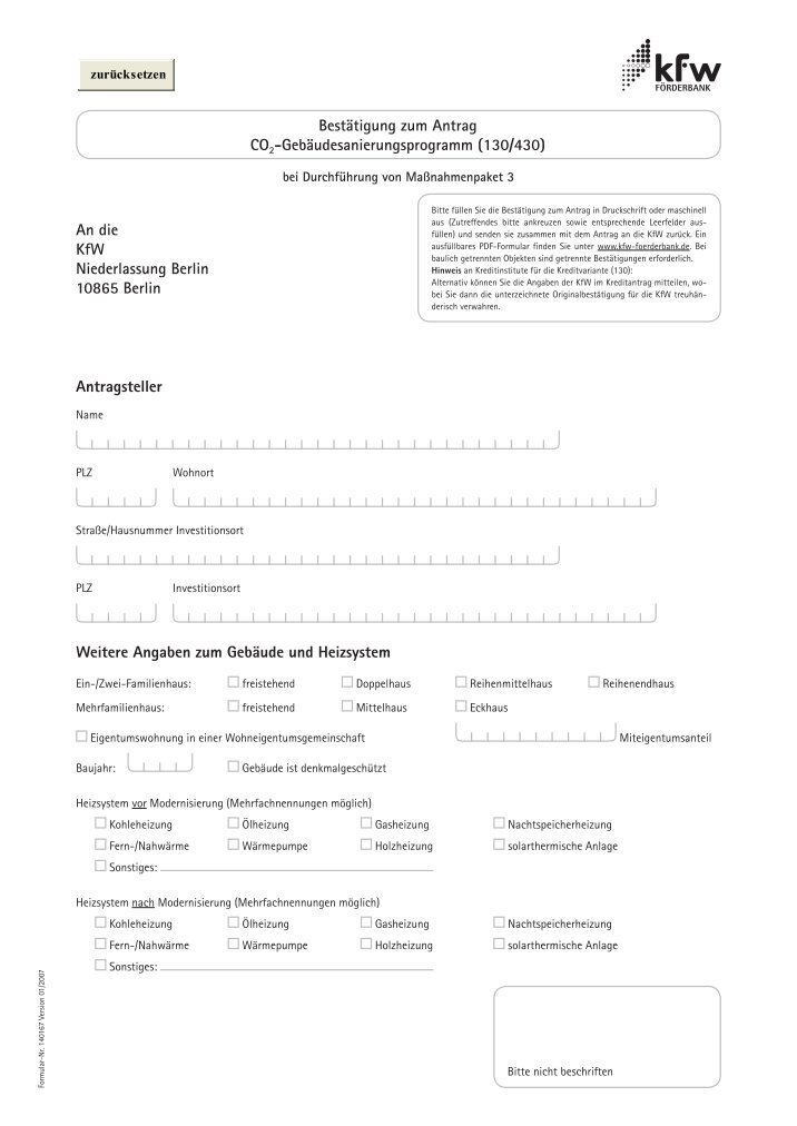 Bestätigung zum Antrag \