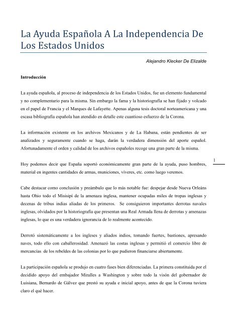 La ayuda espaÃ±ola a la independencia de los Estados Unidos