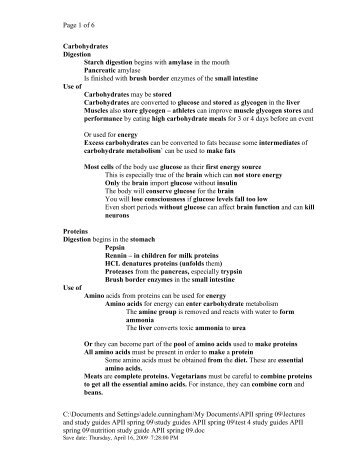 nutrition study guide APII spring 09