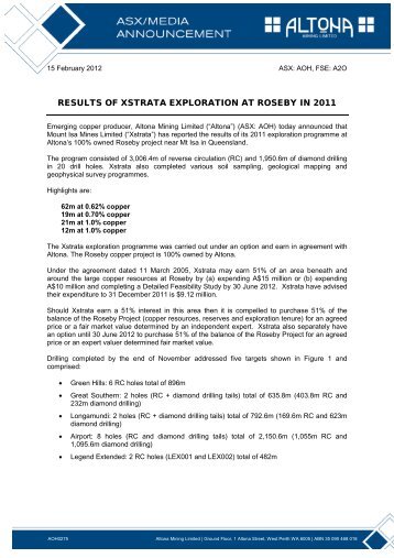 Results of Xstrata Exploration at Roseby in 2011.pdf - Altona Mining