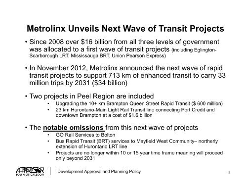 BOLTON COMMUTER RAIL FEASIBILITY STUDY - Town of Caledon