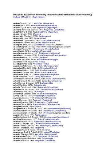 Valid Species List.pdf - Mosquito Taxonomic Inventory