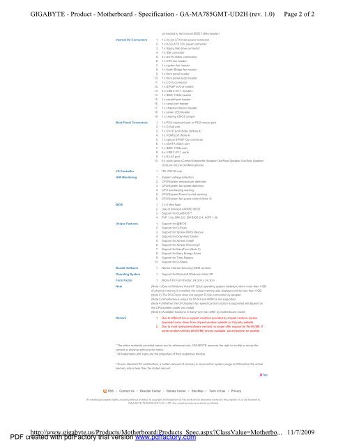 Page 1 of 2 GIGABYTE - Product - Motherboard - Specification - GA ...