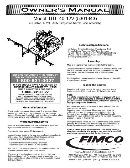 Owner's Manual - FIMCO Industries