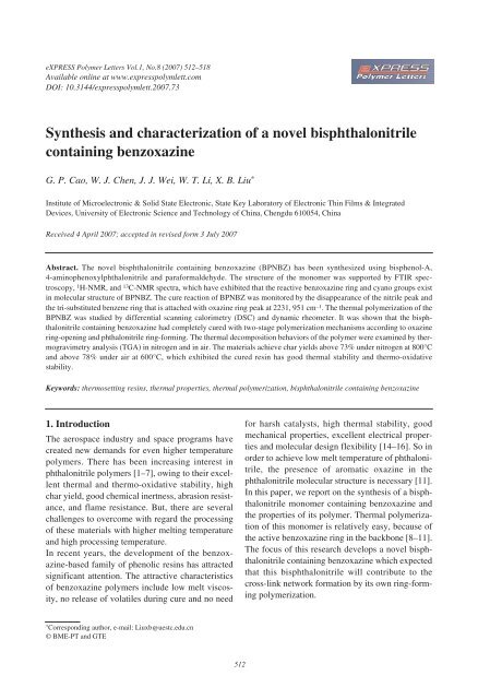 Synthesis and characterization of a novel bisphthalonitrile ...