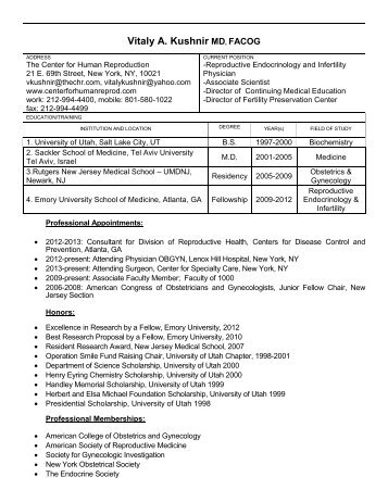 Download Dr. Kushnir's Curriculum Vitae [PDF] - Center for Human ...