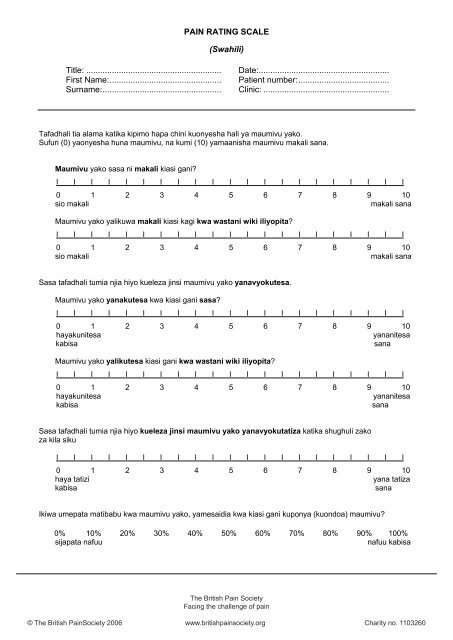 PAIN RATING SCALE - The British Pain Society