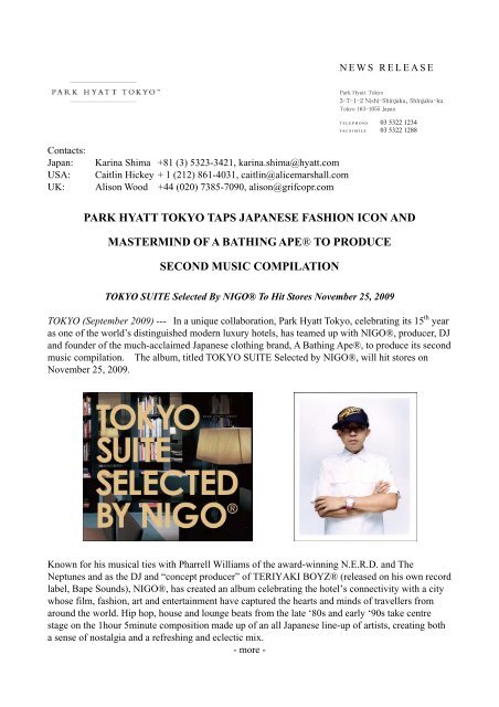 PARK HYATT TOKYO TAPS JAPANESE FASHION ICON AND ...