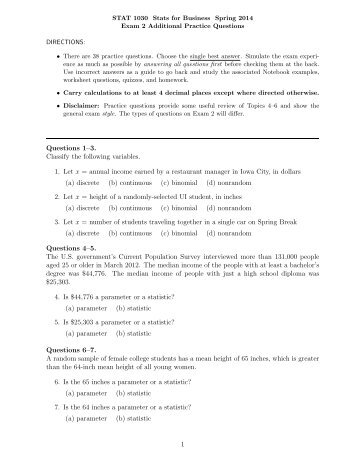 Exam 2 Additional Practice Questions