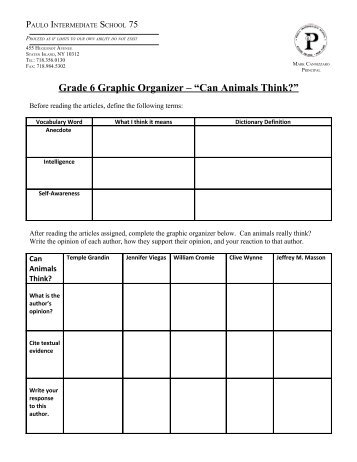 Grade 6 Graphic Organizer â âCan Animals Think?â - IS75 (31R075 ...