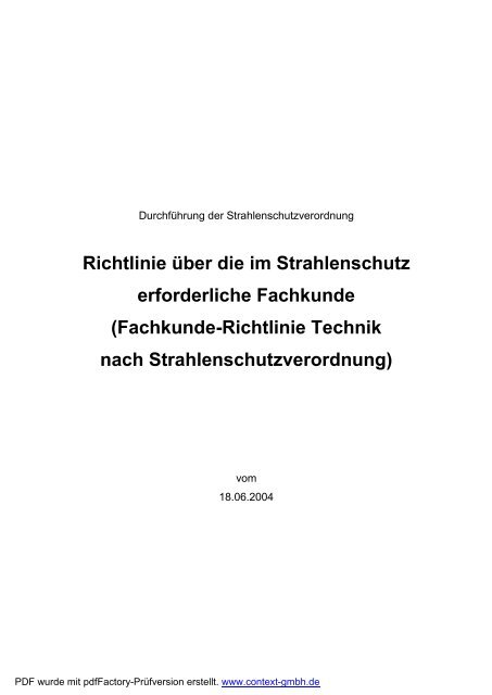 Fachkunde-Richtlinie Technik nach StrlSchV - Forum ...