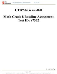 CTB/McGraw-Hill Math Grade 8 Baseline Assessment Test ID: 87362