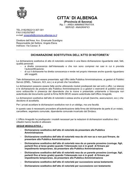 Dichiarazione Sostitutiva Di Atto Di Notorietã Comune Albenga