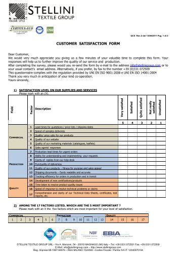 Customer Satisfaction Form - STELLINI Textile Group