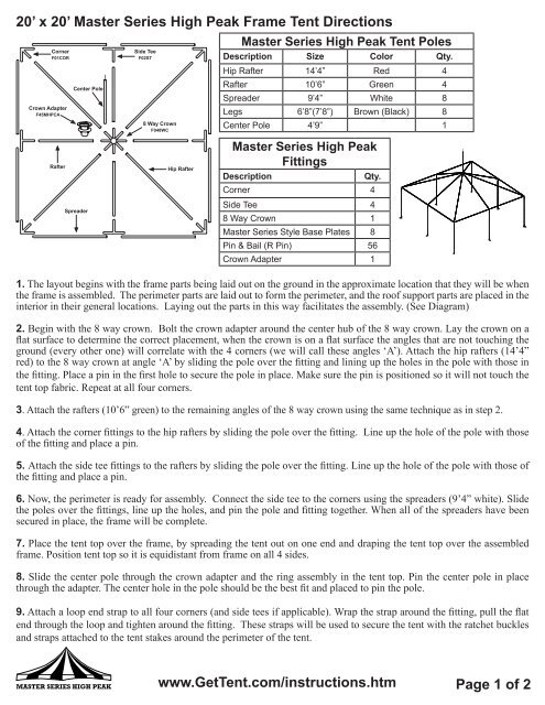 x 20' Master Series High Peak Frame Tent Directions - Celina Tent